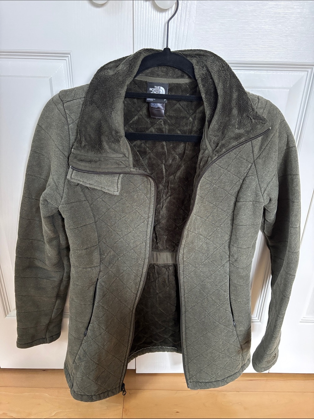 The North Face Olive Green Quilted Teddy Fleece Jacket